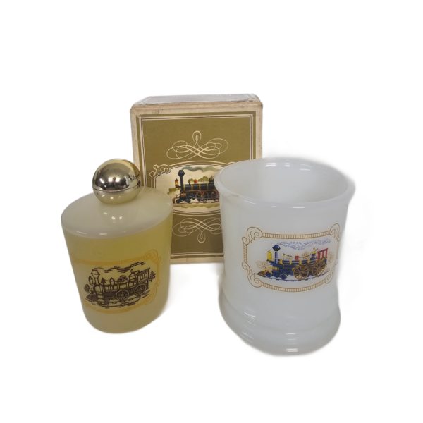 Vintage 1970's Avon Iron Horse Milk Glass Shaving Mug & 7 Blend After Shave 7 fl. oz.