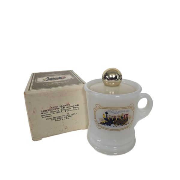 Vintage 1970's Avon Iron Horse Milk Glass Shaving Mug & 7 Blend After Shave 7 fl. oz.