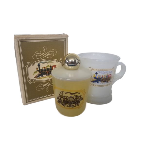 Vintage 1970's Avon Iron Horse Milk Glass Shaving Mug & 7 Blend After Shave 7 fl. oz.