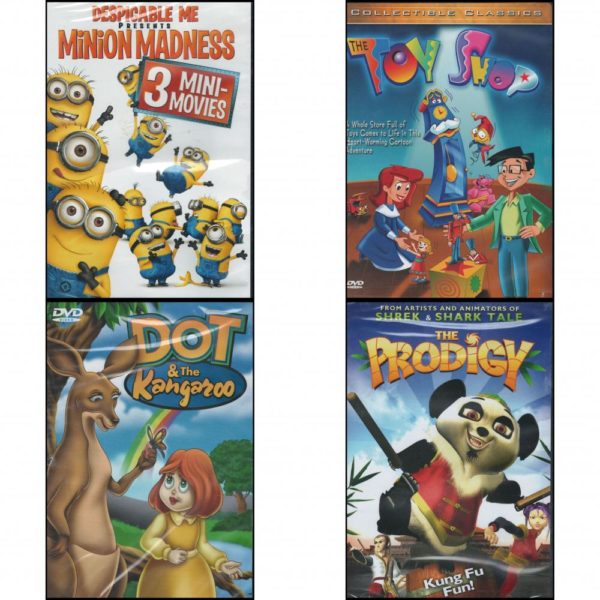 DVD Children's Movies 4 Pack Fun Gift Bundle: Despicable Me: Minion Madness - 3 Mini-Movies  The Toy Shop  Dot & The Kangroo  The Prodigy