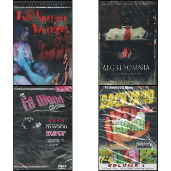 DVD Horror Movies 4 Pack Fun Gift Bundle: Two Orphan Vampires  Aegri Somnia  Ed Wood Collection Vol One Bride of the Monster / Jail Bait  Backyard Fight Clubs Vol.1