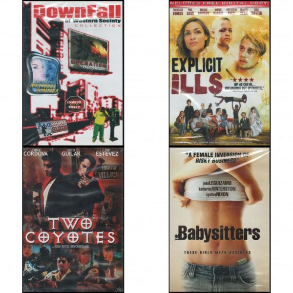 DVD Assorted Movies 4 Pack Fun Gift Bundle: Downfall of Western Society   Explicit Ills  Two Coyotes  The Babysitters