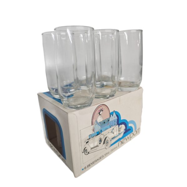 Vintage 1960 - 70's Anchor Hocking Newport 6-Pack Beverage Clear Glass Set, 12-Ounce