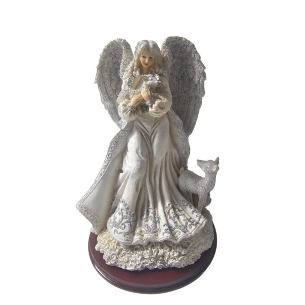 Vintage 2000 Lincolnshire Sparkle Angel w/ Deer and Lamb Resin Figurine 10 Inch