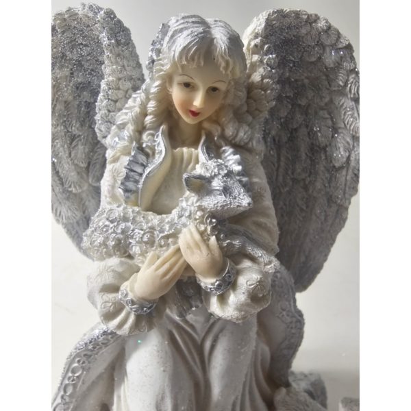 Vintage 2000 Lincolnshire Sparkle Angel w/ Deer and Lamb Resin Figurine 10 Inch