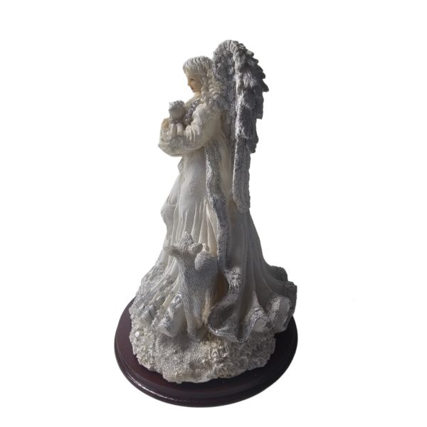 Vintage 2000 Lincolnshire Sparkle Angel w/ Deer and Lamb Resin Figurine 10 Inch