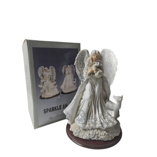 Vintage 2000 Lincolnshire Sparkle Angel w/ Deer and Lamb Resin Figurine 10 Inch