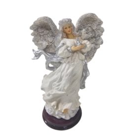 Vintage 1999 Lincolnshire Sparkle Angel w/ Doves Resin Figurine 8 Inch