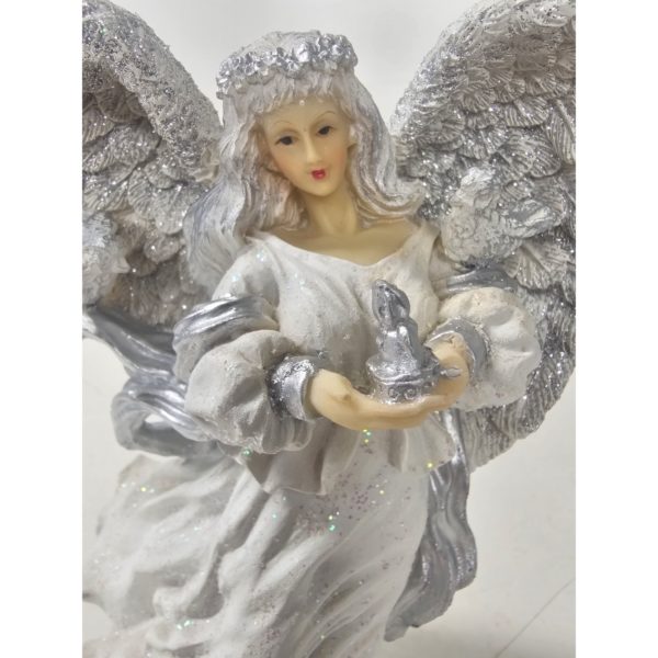 Vintage 1999 Lincolnshire Sparkle Angel w/ Doves Resin Figurine 8 Inch