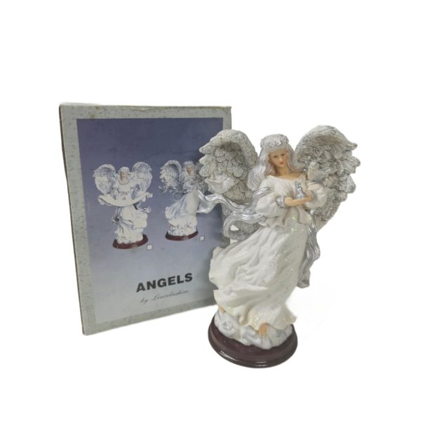 Vintage 1999 Lincolnshire Sparkle Angel w/ Doves Resin Figurine 8 Inch