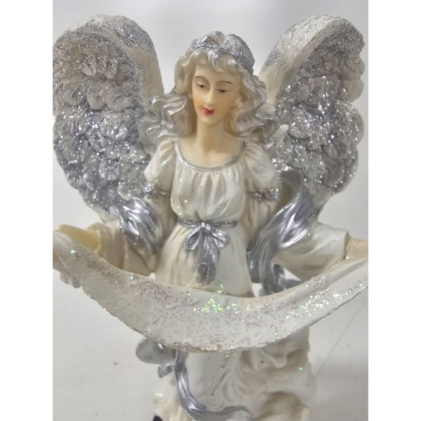 Vintage 1999 Lincolnshire Sparkle Angel Holding a Cloth Resin Figurine 7.5 Inch