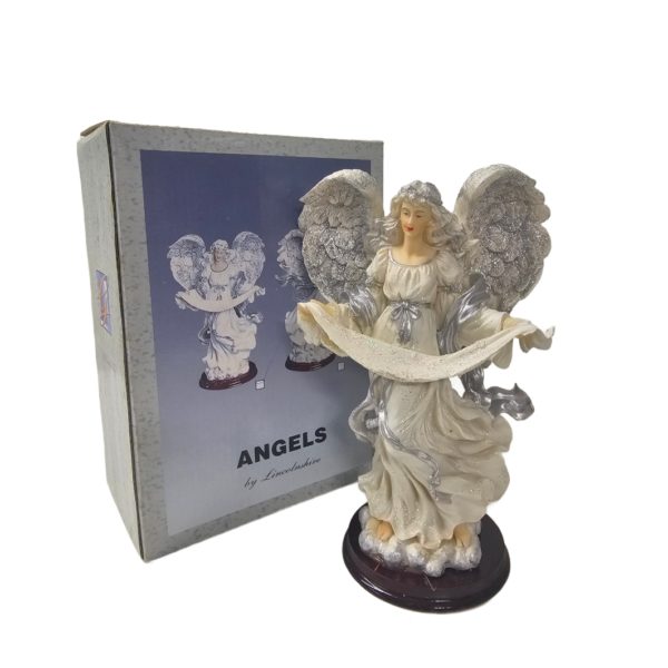 Vintage 1999 Lincolnshire Sparkle Angel Holding a Cloth Resin Figurine 7.5 Inch