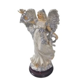 Vintage 1999 Lincolnshire Sparkle Angel Holding a Dove Resin Figurine 7.5 Inch