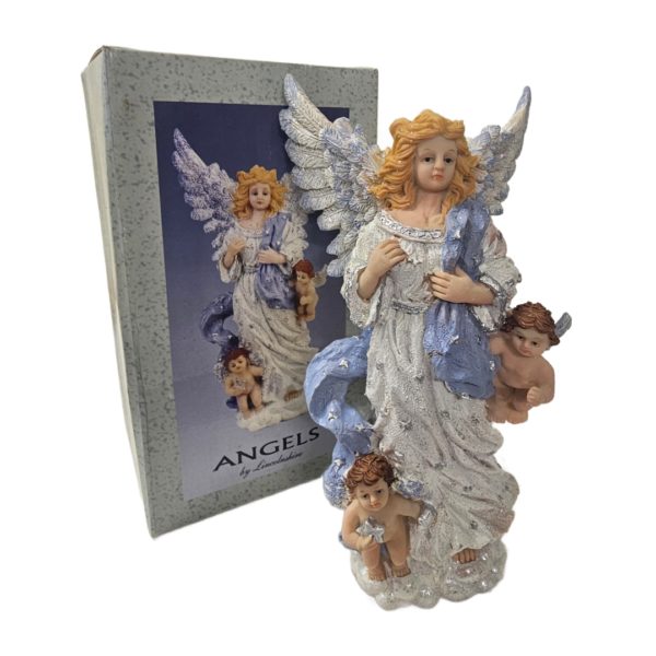 Vintage 1999 Angels by Lincolnshire Angel w/ Cherubs Resin Figurine 9 Inch