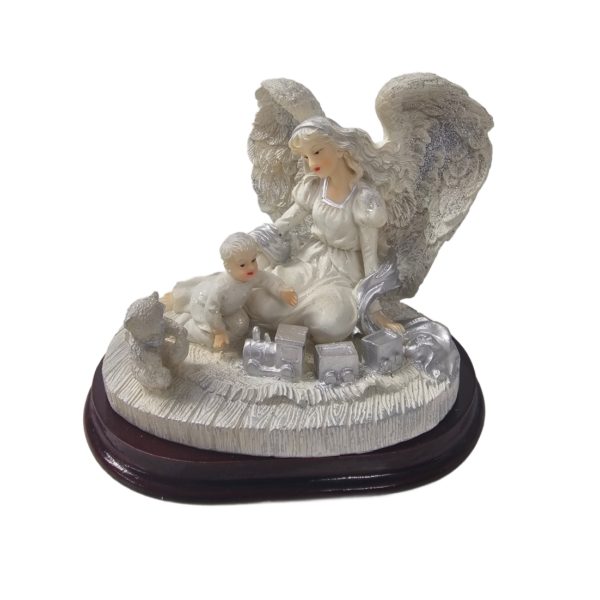 Vintage 2000 Angels by Lincolnshire Guardian Angel Playing w/ Baby & Train Set Resin Figurine 6 Inch