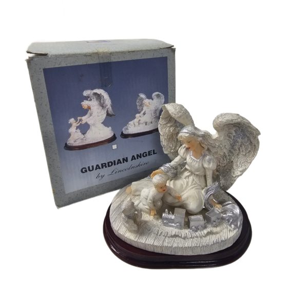 Vintage 2000 Angels by Lincolnshire Guardian Angel Playing w/ Baby & Train Set Resin Figurine 6 Inch