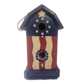 Ganz Stars & Stripes Patriotic 4th of July Wooden Birdhouse Decor 6 x 5 x 11 Inches