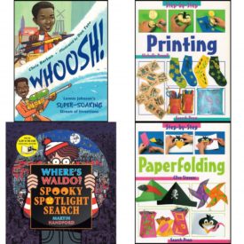 Children's Fun & Educational 4 Pack Paperback Book Bundle (Ages 6-12): Whoosh!  by Chris Barton Printing  by Michelle Powell Where's Waldo?  by Martin Handford Paperfolding  by Clive Stevens