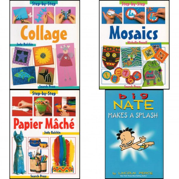 Children's Fun & Educational 4 Pack Paperback Book Bundle (Ages 6-12): Collage  by Judy Balchin Mosaics  by Michelle Powell Papier Mâché  by Judy Balchin Big Nate Makes a Splash