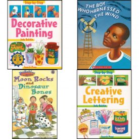 Children's Fun & Educational 4 Pack Paperback Book Bundle (Ages 6-12): Decorative Painting  by Judy Balchin The Boy who Harnessed the Wind  by William Kamkwamba,Bryan Mealer Moon Rocks and Dinosaur Bones  by Nancy I. Sanders,Susan Titus Osborn Creative Lettering  by Judy Balchin
