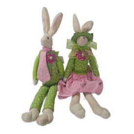 Carol King Paula Buttel Mr. & Mrs. Bunny Rabbit Dolls 21" Green Pink Spring Easter Decoration
