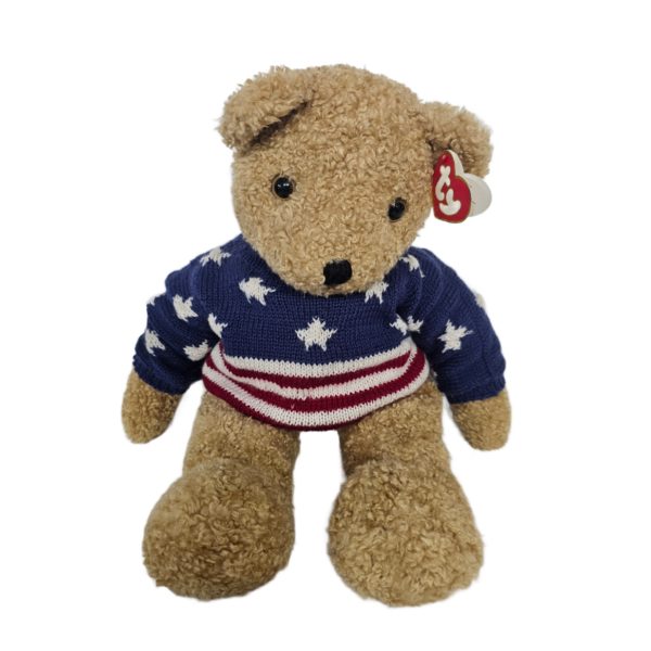 1991 Vintage TY Beanie Stars & Stripes USA Sweater Large Curly Teddy Bear (24 Inch) Rare