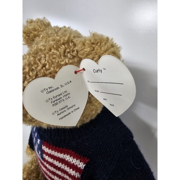 1999 Vintage TY Classic Plush Stars & Stripes USA Flag Sweater Curly Teddy Bear (16 Inch) Rare