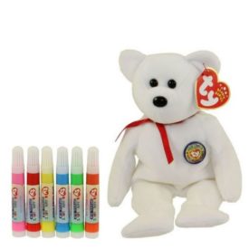 TY Color Me Beanie Kit Teddy Bear w/ Markers Red Ribbon (7.5 inch)