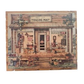 1990's Scafa-Tornabene Art Publishing Co. Coca-Cola Uncle Joe's Trading Post Wood Wall Clock 17 x 15 Inches