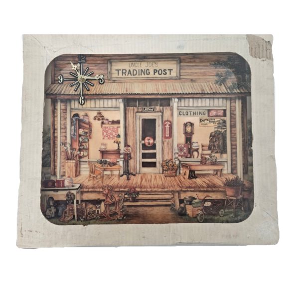 1990's Scafa-Tornabene Art Publishing Co. Coca-Cola Uncle Joe's Trading Post Wood Wall Clock 17 x 15 Inches