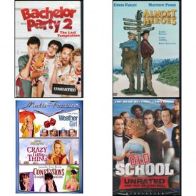 DVD Comedy Movies 4 Pack Fun Gift Bundle: Bachelor Party 2: The Last Temptation  Almost Heroes  Weather Girl/Crazy Little Thing/Confessions  Old School Widescreen Unrated Edition