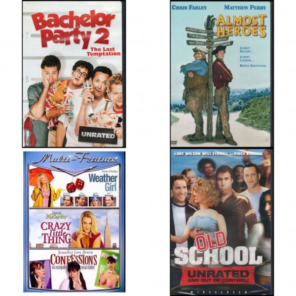 DVD Comedy Movies 4 Pack Fun Gift Bundle: Bachelor Party 2: The Last Temptation  Almost Heroes  Weather Girl/Crazy Little Thing/Confessions  Old School Widescreen Unrated Edition