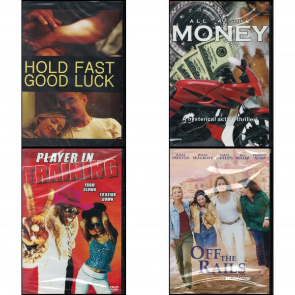 DVD Assorted Movies 4 Pack Fun Gift Bundle: Hold Fast, Good Luck  ALL 4 the Money  Player in Training  Off the Rails