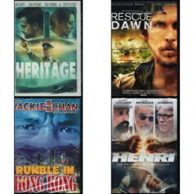 DVD Assorted Movies 4 Pack Fun Gift Bundle: Heritage  Rescue Dawn  Rumble in Hong Kong  Henri