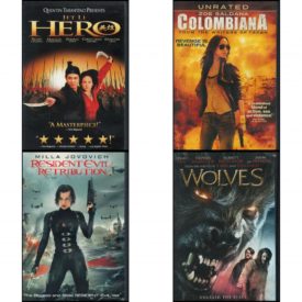 DVD Assorted Movies 4 Pack Fun Gift Bundle: Hero  Colombiana  Resident Evil: Retribution  Wolves