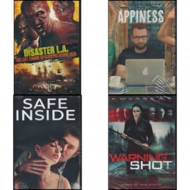 DVD Assorted Movies 4 Pack Fun Gift Bundle: Disaster L.A. :The Last Zombie Apocalypse Begins Here  Appiness  Safe Inside  Warning Shot