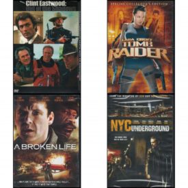 DVD Assorted Movies 4 Pack Fun Gift Bundle: Clint Eastwood - Out of the Shadows  Lara Croft: Tomb Raider  A Broken Life  NYC Underground