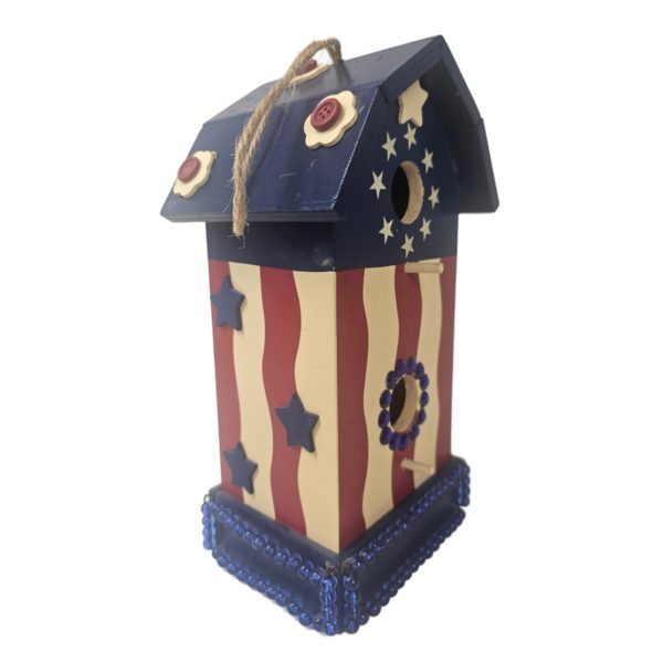 Ganz Stars & Stripes Patriotic 4th of July Wooden Birdhouse Decor 6 x 5 x 11 Inches