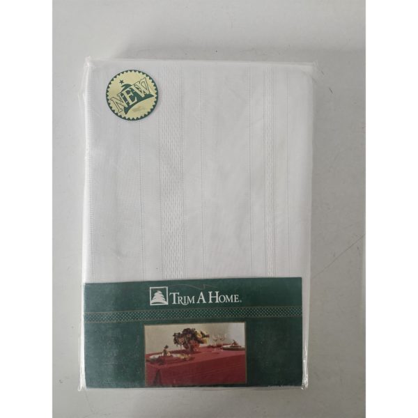 Trim A Home White Satin Stripe Fabric Tablecloth 60 x 102 Oblong Polyester
