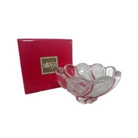 Mikasa Candy Dish Peppermint Striped Swirl Crystal Red Walther Glass 5.5"