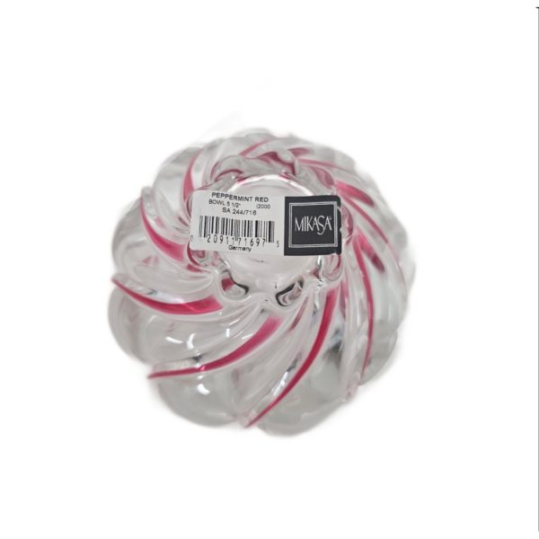 Mikasa Candy Dish Peppermint Striped Swirl Crystal Red Walther Glass 5.5"
