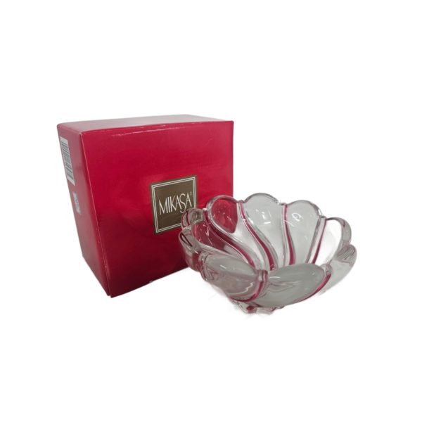 Mikasa Candy Dish Peppermint Striped Swirl Crystal Red Walther Glass 5.5"