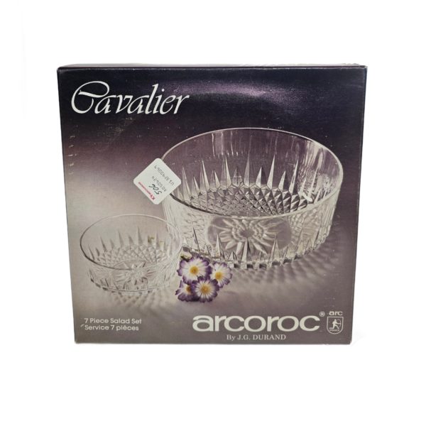 Vintage Arcoroc France Cavalier 7 Piece Glass Salad Bowl Serving Set