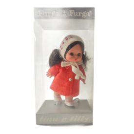 Vintage 1960s FURGA Tina And Tilly 6" Doll Red Coat Brunette w/Blue Eyes Made in Italy