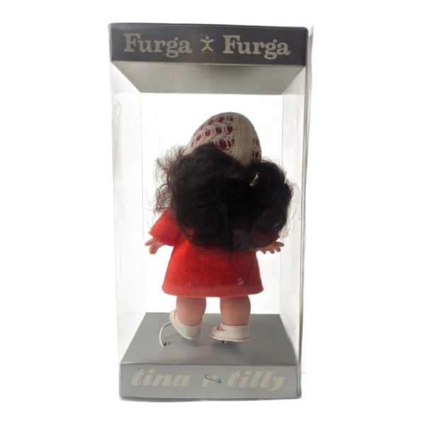 Vintage 1960s FURGA Tina And Tilly 6" Doll Red Coat Brunette w/Blue Eyes Made in Italy