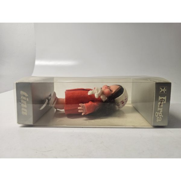Vintage 1960s FURGA Tina And Tilly 6" Doll Red Coat Brunette w/Blue Eyes Made in Italy