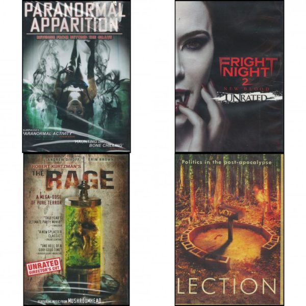 DVD Horror Movies 4 Pack Fun Gift Bundle: Paranormal Apparition: Revenge From Beyond The Grave  Fright Night 2: New Blood  The Rage  Lection