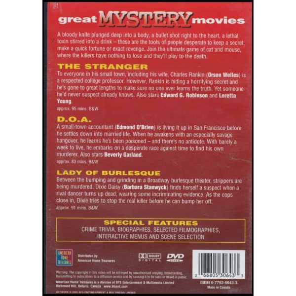 Great Mystery Movies (The Stranger / D.O.A. / Lady Of Burlesque) (DVD)