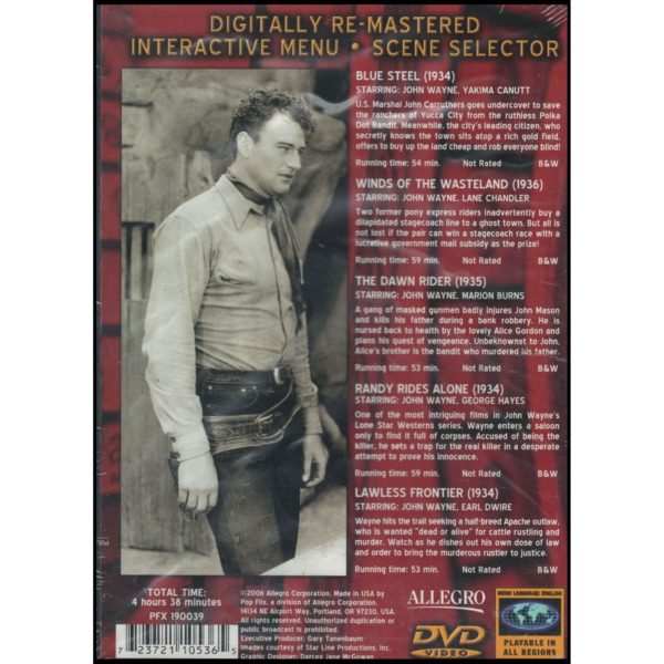 John Wayne 5 Western Features:  Blue Steel, Winds of the Wasteland, The Dawn Rider, Randy Rides Alone, Lawless Frontier: Vol. 1 (DVD)