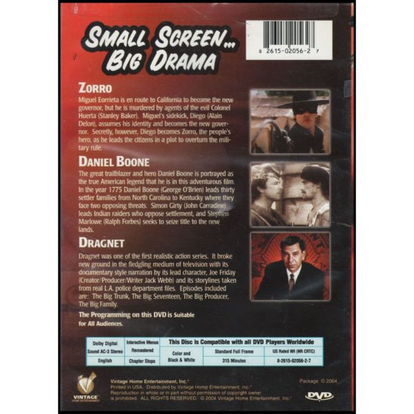 Small Screen...Big Drama! Daniel Boone, Zorro, Dragnet (DVD)